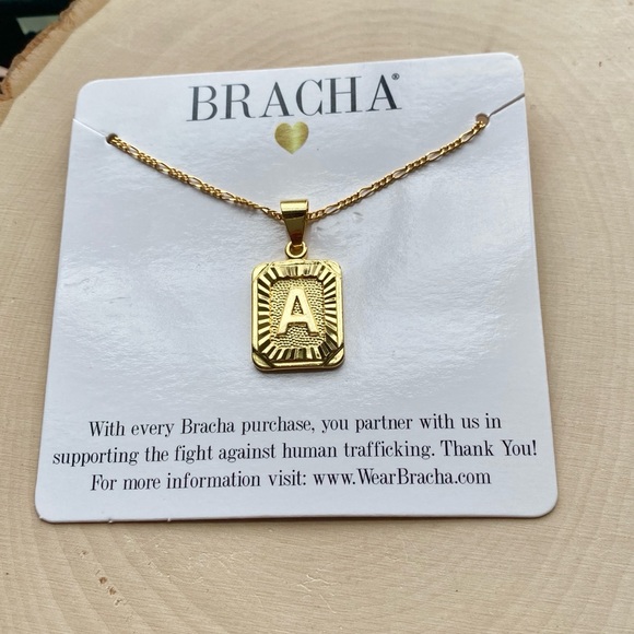 Free People Jewelry Nwt Bracha 4k Filled Initial Card Gold Necklace A Poshmark